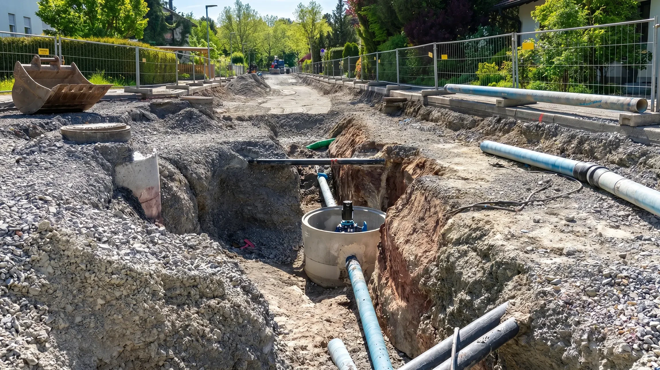 Chantier de terrassement en plein air avec pelleteuses hydrauliques jaunes en activité